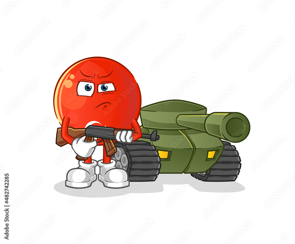 turkish flag soldier with tank character. cartoon mascot vector