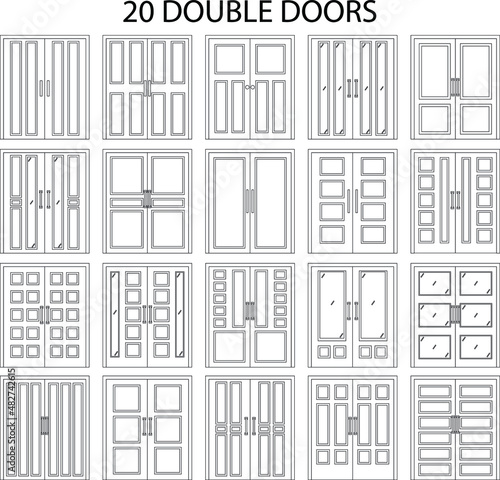 Illustration vector graphic of double door front view suitable for your home design and home poster design on architectural work
