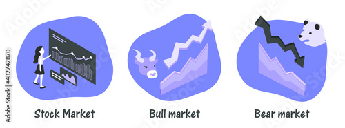 Stock Market abstract concept illustration set. portfolio, stock trading, investments and Dividend, securities, money, economic, finance abstract metaphor.