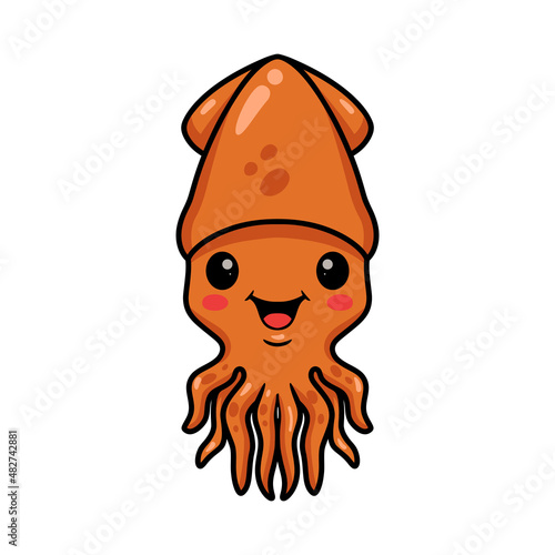 Cute little squid cartoon posing