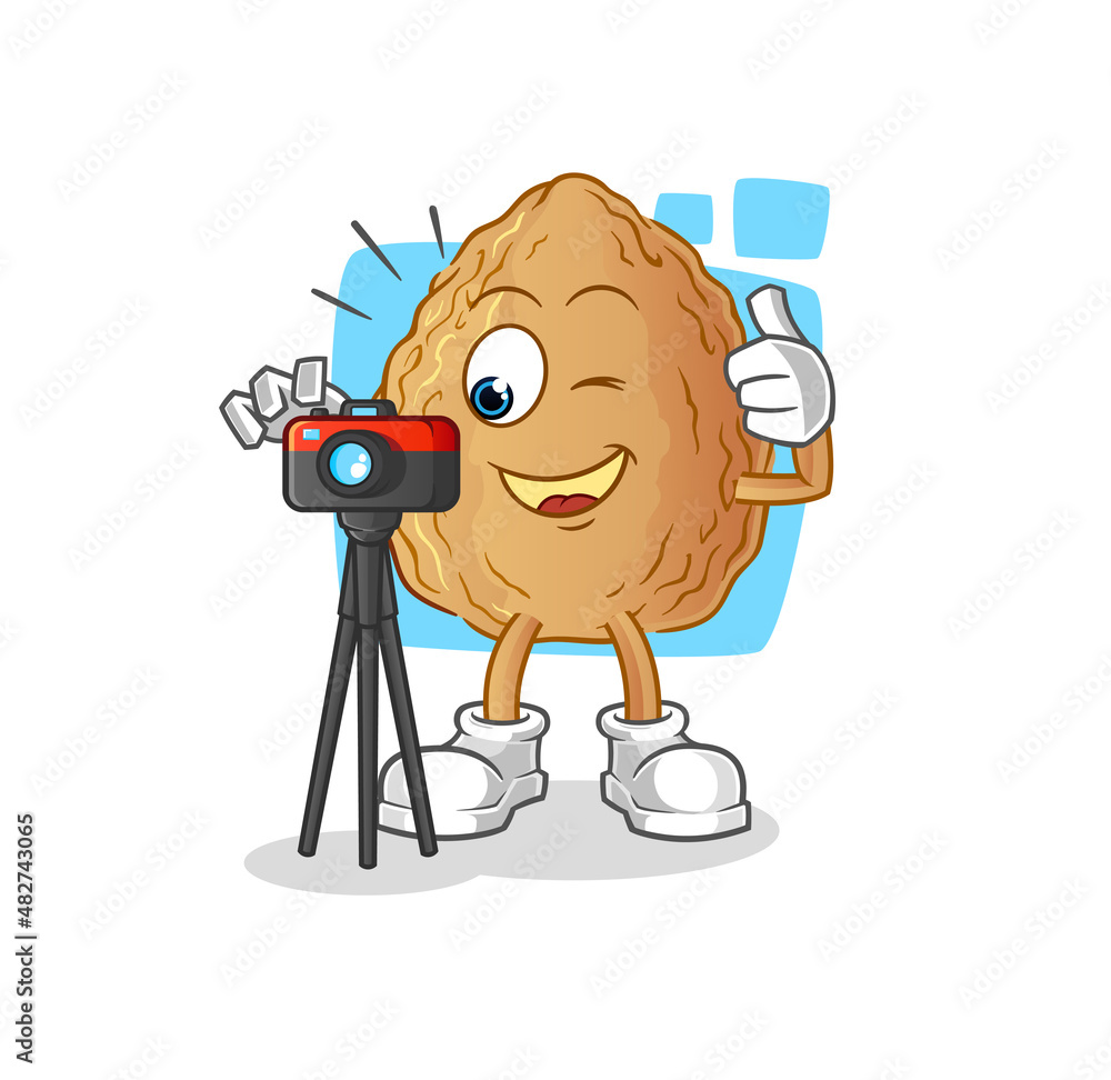 Obraz premium almond photographer character. cartoon mascot vector