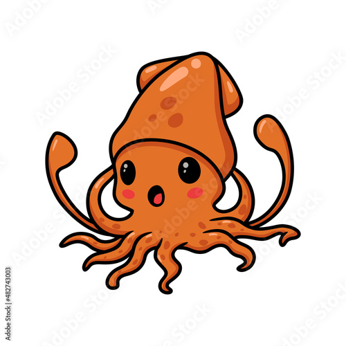 Cute little squid cartoon posing