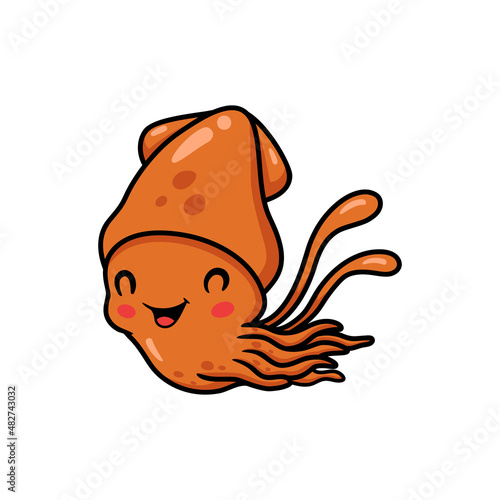 Cute little squid cartoon swimming