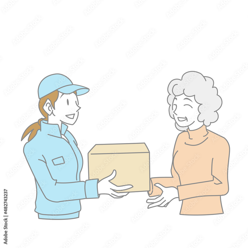 荷物を手渡す配達員