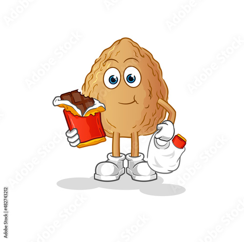 almond eat chocolate mascot. cartoon vector