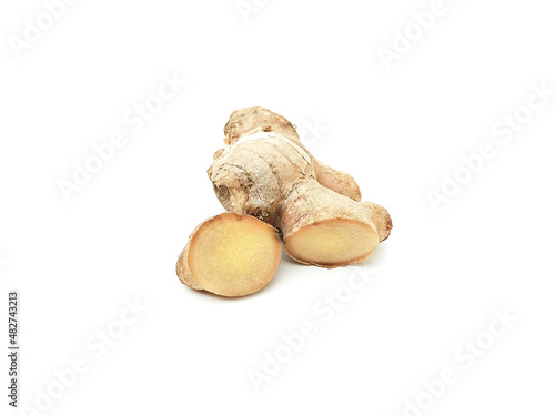 Organic dried ginger without chemicals The taste is spicy inside. isolated on a white background isolated on a white background.