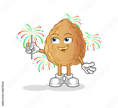almond with fireworks mascot. cartoon vector
