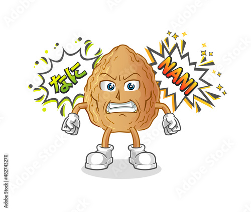 almond anime angry vector. cartoon character