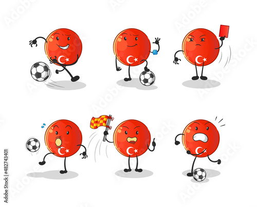 turkish flag football group character. cartoon mascot vector