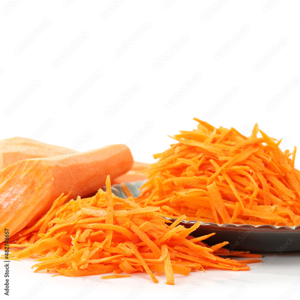 The polished carrots on a white background