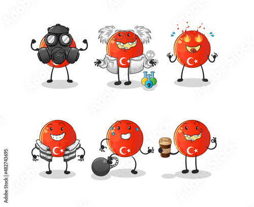 turkish flag villain group character. cartoon mascot vector