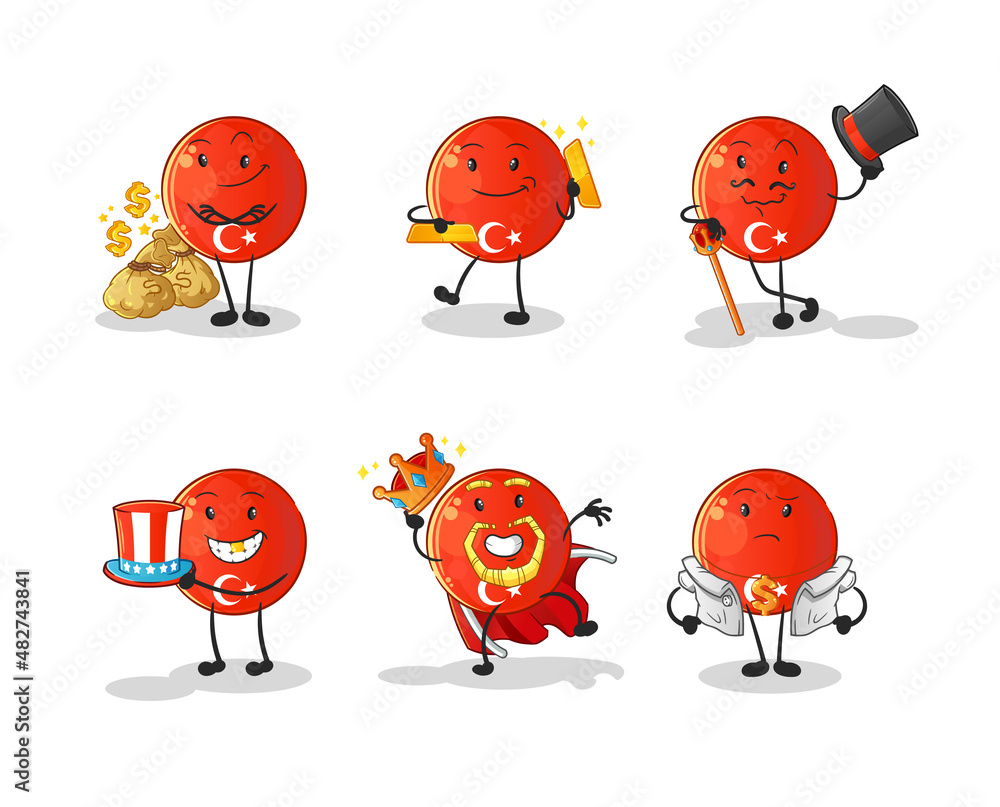 turkish flag rich character. cartoon mascot vector turkish flag rich character. cartoon mascot vector