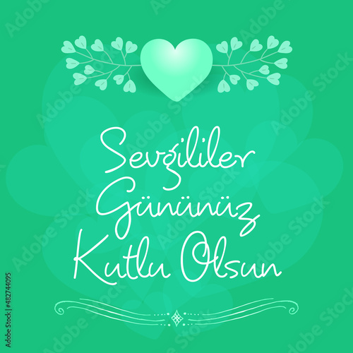 Turkish (14 Şubat sevgililer gününüz kutlu olsun) 14 February happy valentines day greeting card vector illustration stock illustration