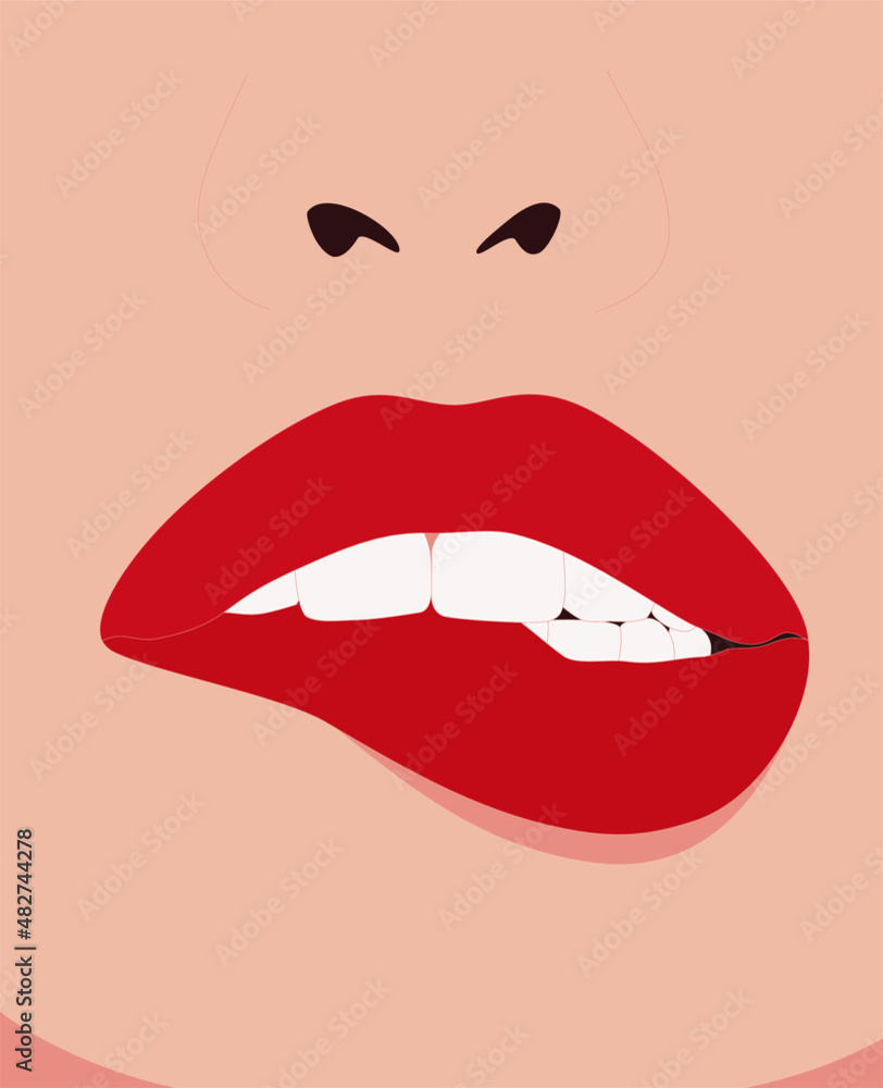 Closeup of sensuous woman biting red lips. Closeup of sensuous woman biting red lips.
