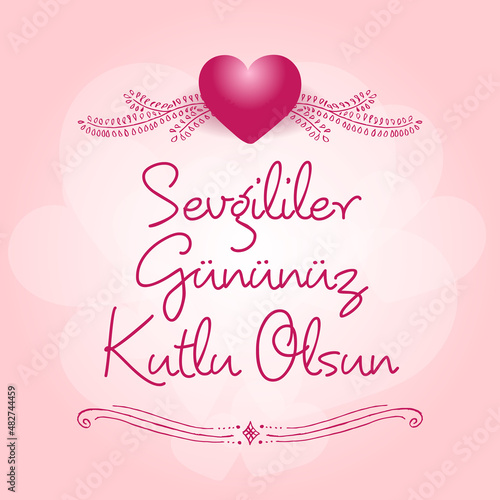 Turkish (14 Şubat sevgililer gününüz kutlu olsun) 14 February happy valentines day greeting card vector illustration stock illustration