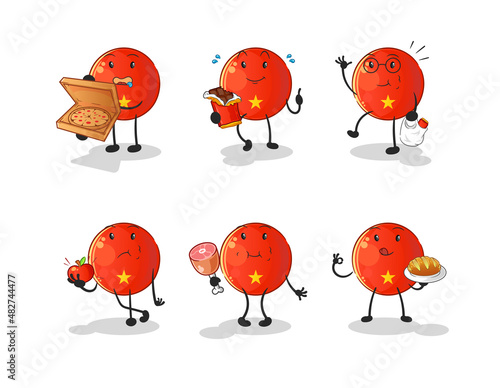 vietnamese flag food set character. cartoon mascot vector