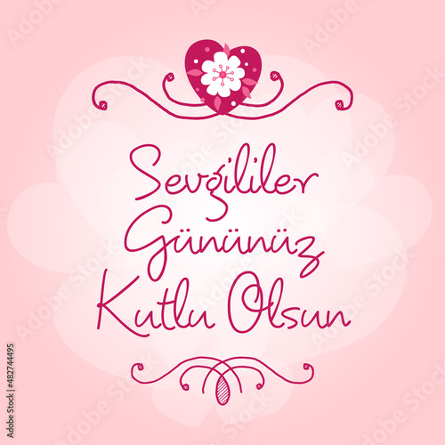 Turkish (14 Şubat sevgililer gününüz kutlu olsun) 14 February happy valentines day greeting card vector illustration stock illustration