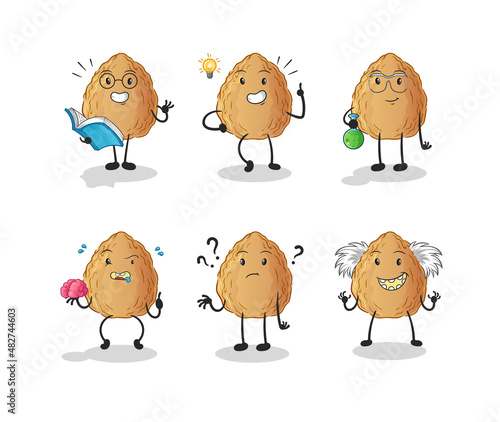 almond thinking group character. cartoon mascot vector