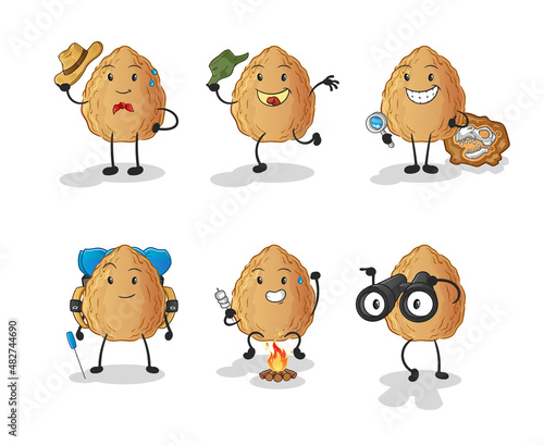 almond adventure group character. cartoon mascot vector