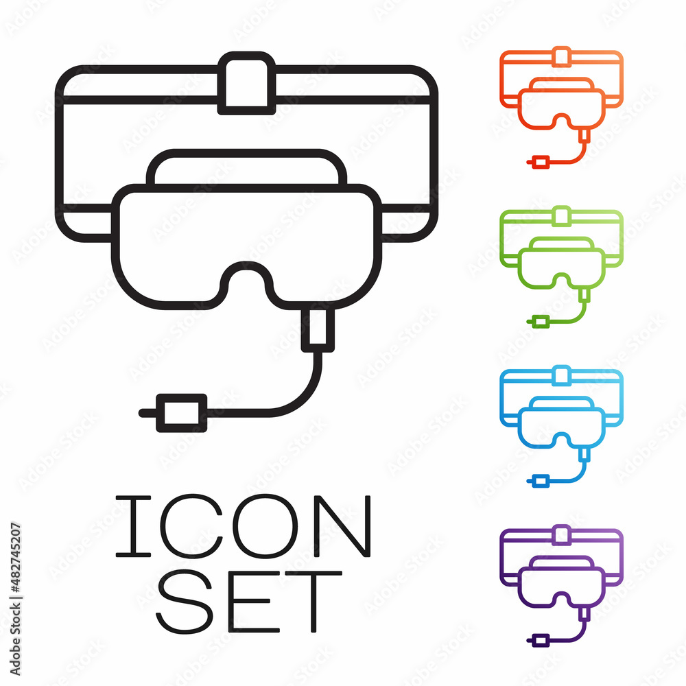 Black line Virtual reality glasses icon isolated on white background. Stereoscopic 3d vr mask. Set icons colorful. Vector Black line Virtual reality glasses icon isolated on white background. Stereoscopic 3d vr mask. Set icons colorful. Vector