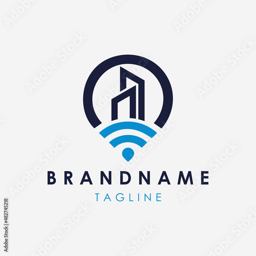 Hotel map logo design vector.