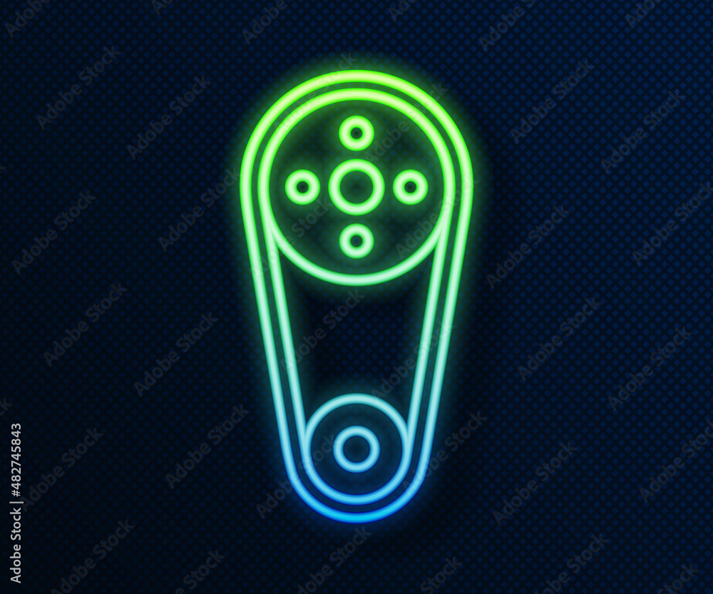 Glowing neon line Timing belt kit icon isolated on blue background. Vector Glowing neon line Timing belt kit icon isolated on blue background. Vector