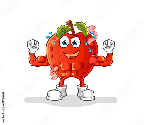apple with worm muscular cartoon. cartoon mascot vector