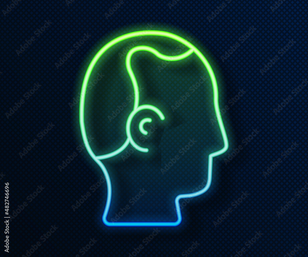 Glowing neon line Baldness icon isolated on blue background. Alopecia. Vector Glowing neon line Baldness icon isolated on blue background. Alopecia. Vector
