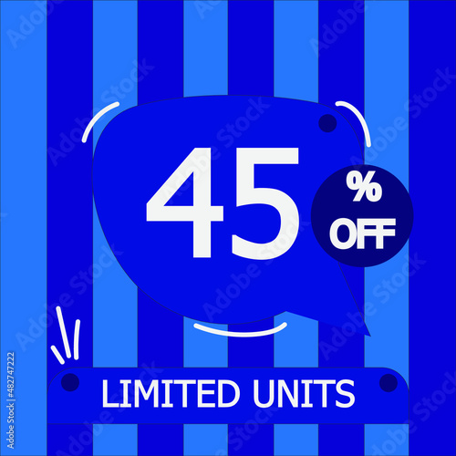 45% off. Blue and white board for store purchases and sales