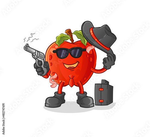 apple with worm mafia with gun character. cartoon mascot vector