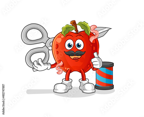 apple with worm barber cartoon. cartoon mascot vector