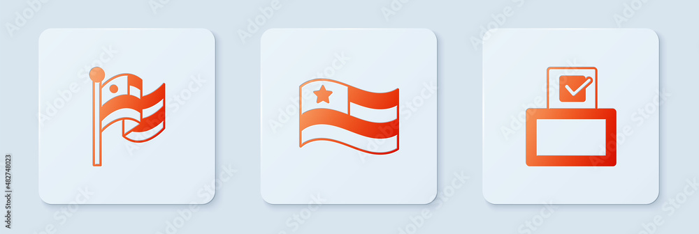 Set American flag, and Vote box. White square button. Vector