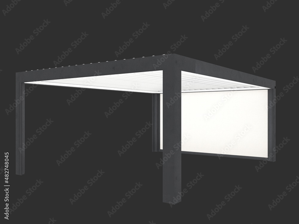 3d render of bioclimatic pergola, retractable aluminum pergola Stock ...
