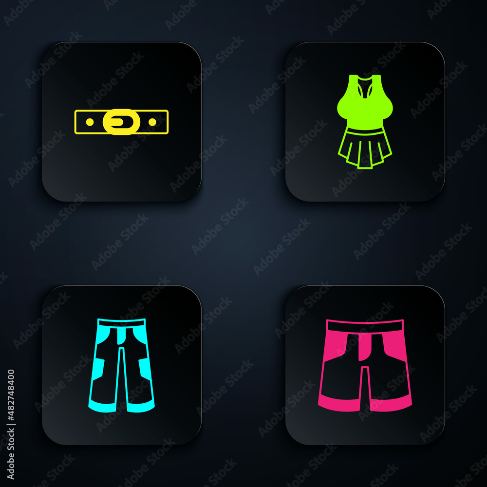 Set Short or pants, Belt, Pants and Undershirt. Black square button. Vector Set Short or pants, Belt, Pants and Undershirt. Black square button. Vector
