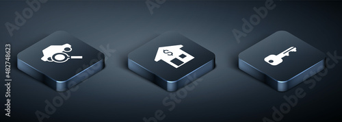 Set Isometric Car sharing, House key and with dollar icon. Vector