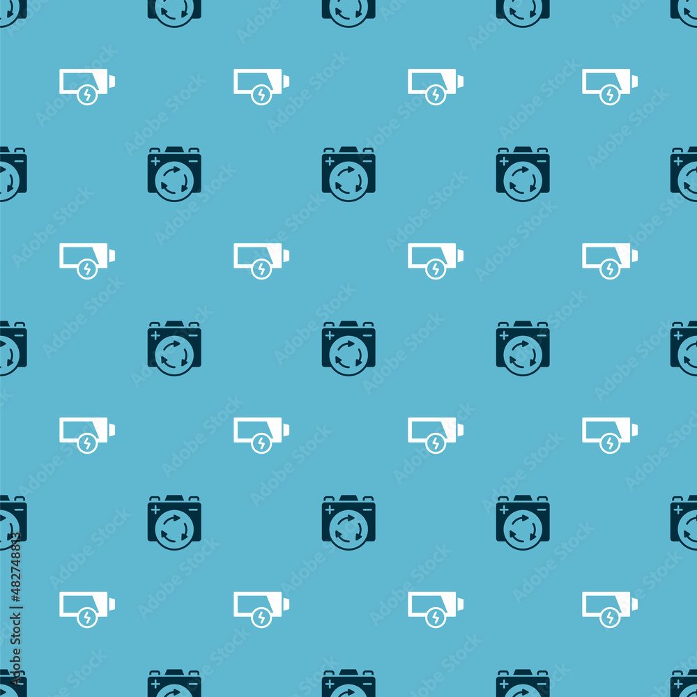 Set Battery with recycle symbol and Low battery on seamless pattern. Vector Set Battery with recycle symbol and Low battery on seamless pattern. Vector