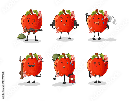 apple with worm troops character. cartoon mascot vector