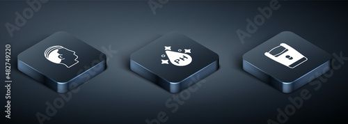 Set Isometric Hairstyle for men, Electric razor blade and Oil hair care treatment icon. Vector