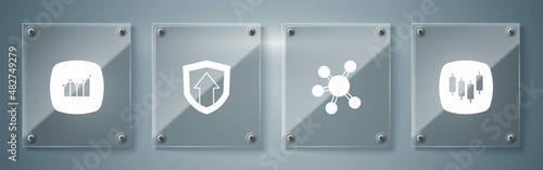 Set Browser with stocks market, Project team base, Financial growth and . Square glass panels. Vector