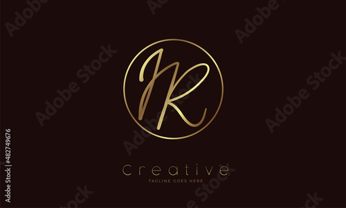 Initial IR Logo. hand drawn letter IR in circle with gold colour. usable for business. personal and company logos. vector illustration