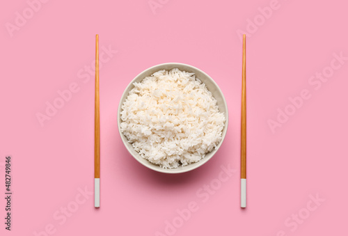Bowl with tasty boiled rice...