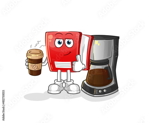 book drinking coffee illustration. character vector