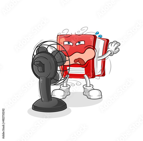 book in front of the fan character. cartoon mascot vector