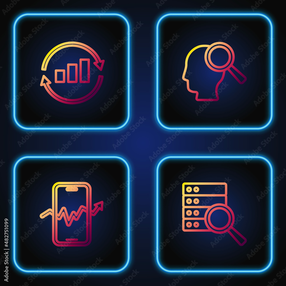Set line Server, Mobile stock trading, Graph chart infographic and Search people. Gradient color icons. Vector Set line Server, Mobile stock trading, Graph chart infographic and Search people. Gradient color icons. Vector