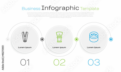 Set line Curling iron for hair, Shaving brush and Gel wax styling. Business infographic template. Vector