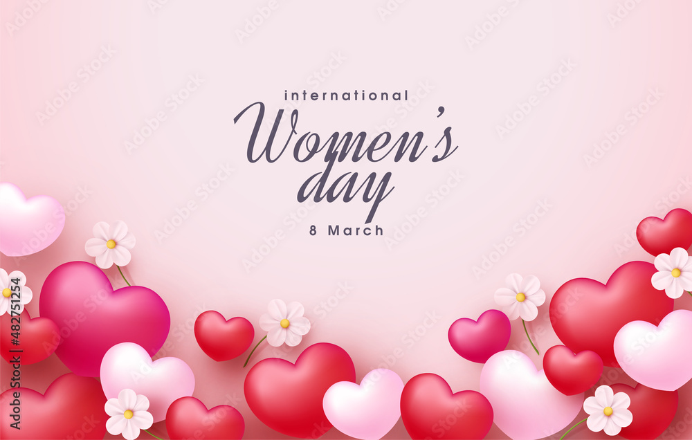 Women's day background with love balloons in the bottom corner. 