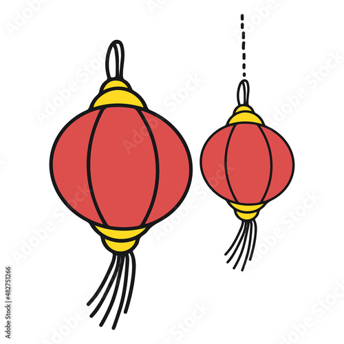 Set of doodles on chinese new year element. black and color hand drawn chinese newyear 2022