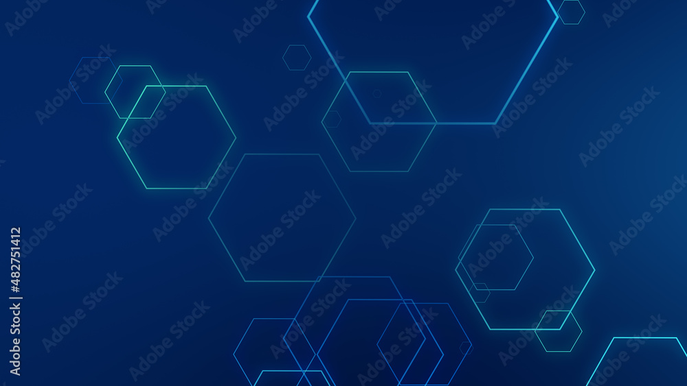 Abstract hexagon geometric blue neon lights technology dark background. Abstract hexagon geometric blue neon lights technology dark background.