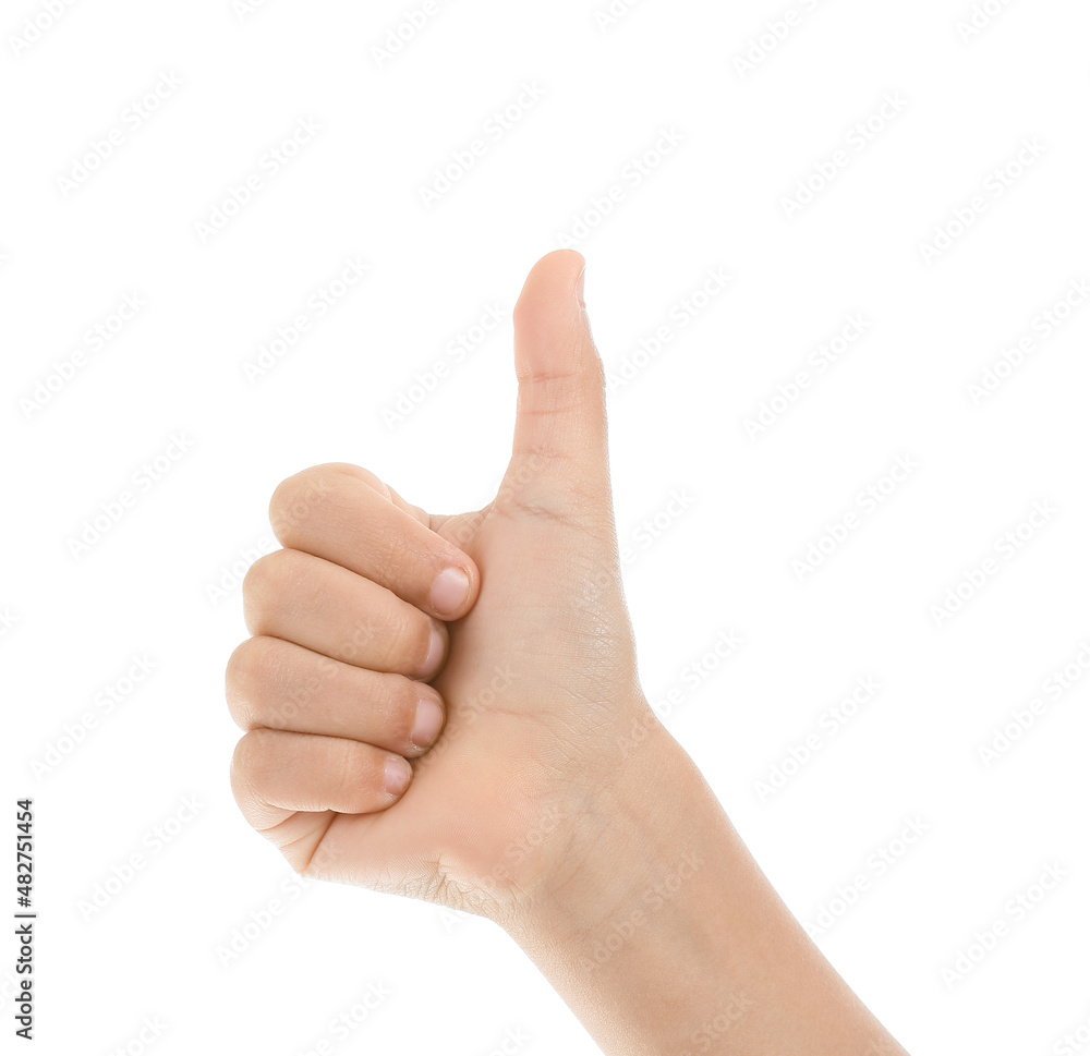 Child showing thumb-up on white background Child showing thumb-up on white background