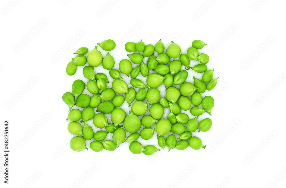 Fresh green peas isolated on a white background. Top view Fresh green peas isolated on a white background. Top view